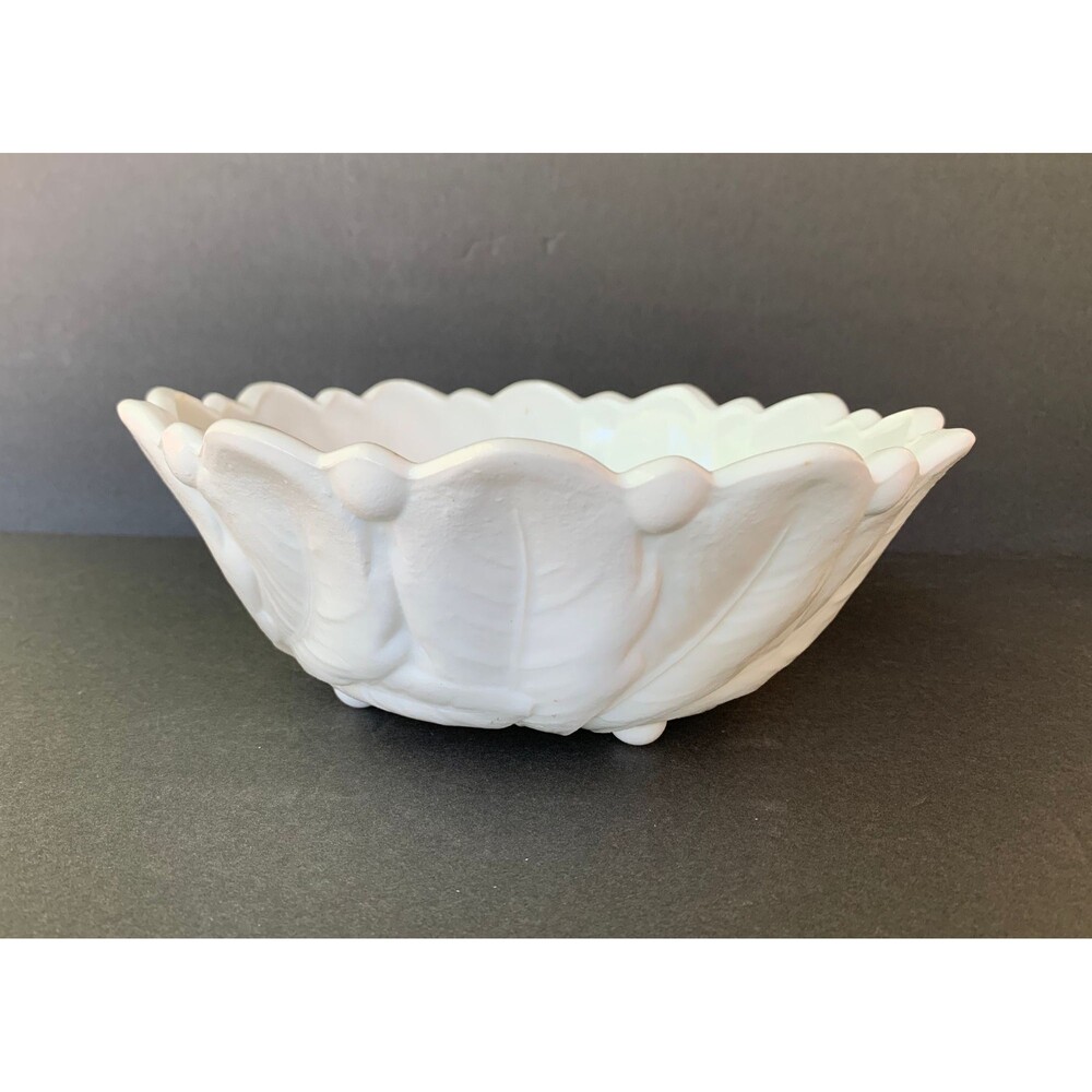 Vtg1960s Indiana 9” Milk Glass Footed Fruit/Serving Bowl in Wild Rose Pattern